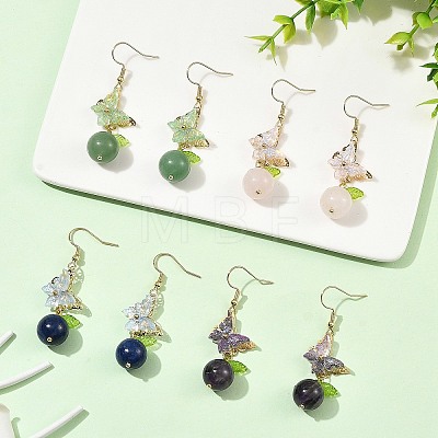 304 Stainless Steel & Natural Lapis Lazuli/Green Aventurine/Rose Quartz/Amethyst Dangle Earrings EJEW-JE07495-1