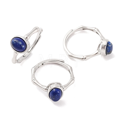 Oval Natural Lapis Lazuli Adjustable Rings RJEW-Q817-04P-11-1