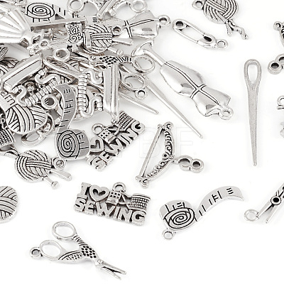 64Pcs 16 Style Tibetan Style Alloy Pendants TIBEP-TA0001-39-1