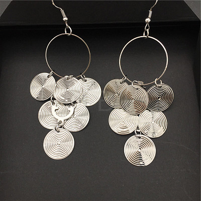 Alloy Flat Round Tassel Dangle Earrings FS-WG24F11-02-1