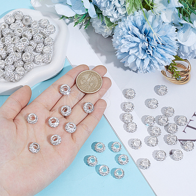 Handmade Polymer Clay Rhinestone European Large Hole Beads with Silver Color Plated Brass Cores FPDL-PA0001-02A-1