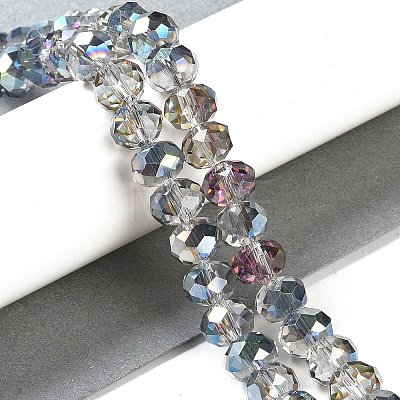 Half Rainbow Plated Faceted Rondelle Glass Beads Strands GLAA-A024E-HR01-1