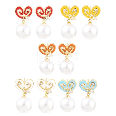 Valentine's Day Brass Clear Cubic Zirconia Dangle Stud Earrings EJEW-Z164-07G-1