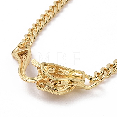 Cubic Zirconia Leopard Pendant Necklace with Brass Curb Chains for Women NJEW-G096-01G-04-1