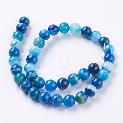 Natural Striped Agate/Banded Agate Beads Strands G-G582-10mm-10-1