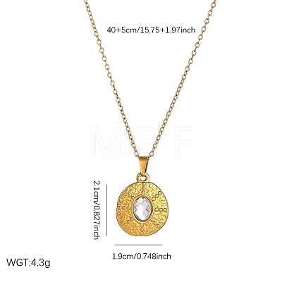 304 Stainless Steel Crystal Rhinestone Textured Geometric Pendant Necklaces for Women WG1D719-03-1