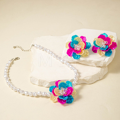 Plastic Imitation Pearl Bead & Resin & Glass Pendant Necklaces & Stud Earrings FS-WG9DBB6-05-1