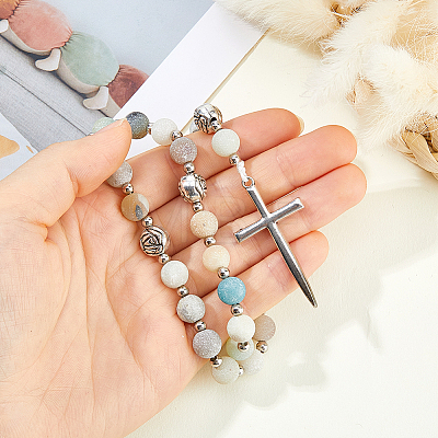 Alloy  Natural Flower Amazonite Beads Pendant Decorations HJEW-HS00104-1