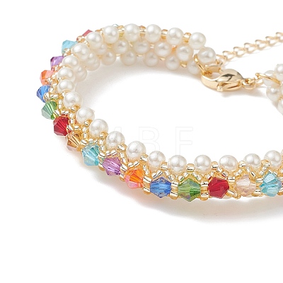 Glass Imitation Pearl & Bicone Beaded Bracelets BJEW-MZ00035-02-1