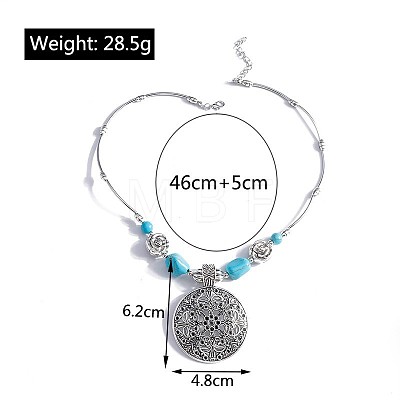 Bohemian Style Alloy with Synthetic Turquoise Pendant Necklaces FS-WG9CEC0-02-1