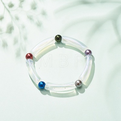 Acrylic Curved Tube & Round Chunky Stretch Bracelet for Women BJEW-JB08282-1