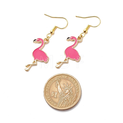 Deep Pink Enamel Flamingo Dangle Earrings EJEW-JE04969-1