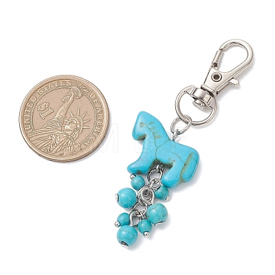 Synthetic Turquoise Dyed Horse Pendant Decorations HJEW-JM04666-1