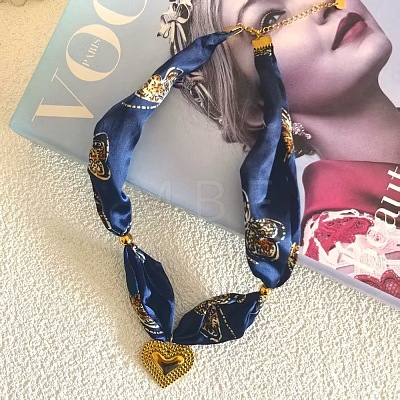 304 Stainless Steel Enamel Pendant Printed Cloth Scarf Necklaces for Women FS-WGDE682-07-1
