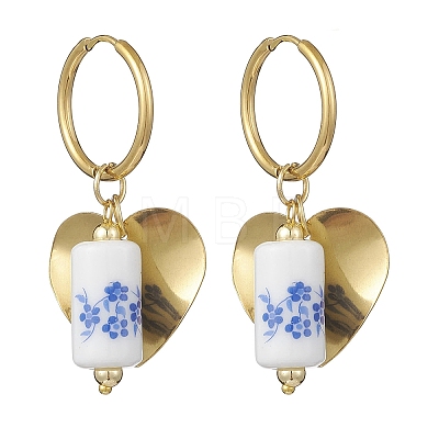 Column with Heart 316 & 202 Stainless Steel Hoop Earrings EJEW-JE06736-01-1