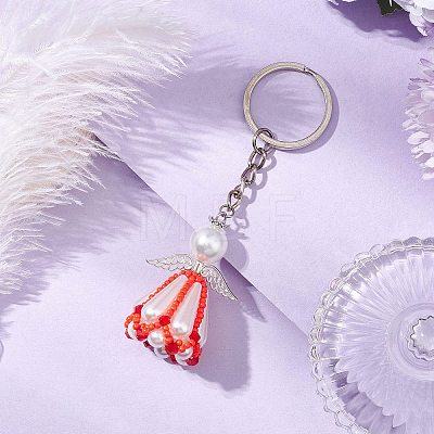 Glass Seed Bead with Acrylic Angel Keychain KEYC-MZ00026-04-1