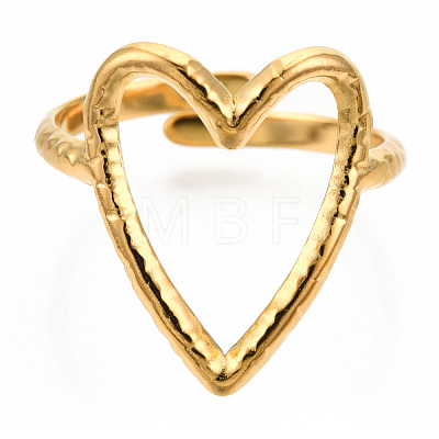Ion Plating(IP) 304 Stainless Steel Heart Cuff Ring RJEW-N038-123LG-1
