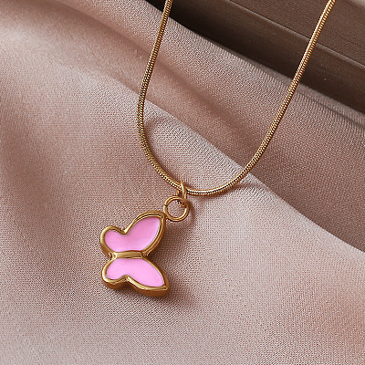 Vintage 304 Stainless Steel Enamel Butterfly Pendant Necklaces for Women YX3254-1