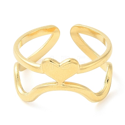 304 Stainless Steel Heart Open Cuff Ring for Women RJEW-I098-22G-1