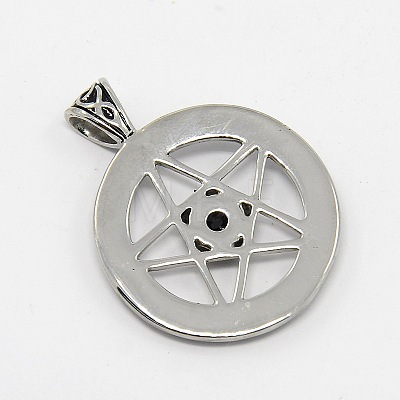 Vintage Men's 304 Stainless Steel Ring with Pentagram Star Pendants X-STAS-O044-25A-1