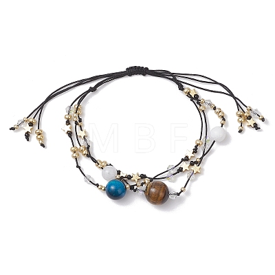 Natural White Jadee & Grade AB Tiger Eye & Tiger Eye & Nylon Thread Adjustable Multi-strand Bracelets BJEW-MZ00238-03-1