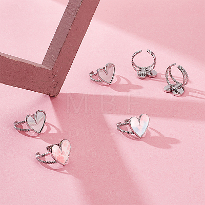 Unicraftale 6Pcs Heart 304 Stainless Steel Open Cuff Ring Findings STAS-UN0055-84-1