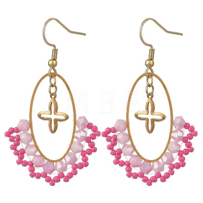 Oval Brass & 304 Stainless Steel Dangle Earrings EJEW-MZ00799-02-1
