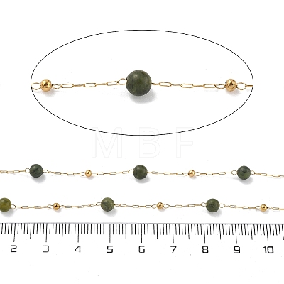 Natural Jade & 304 Stainless Steel Beads Link Chains CHS-K021-08A-08-1