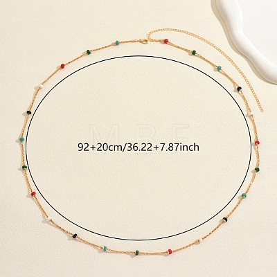 Stainless Steel Enamel Colorful Rondelle Popcorn Chain Long Necklaces for Women OU3594-1
