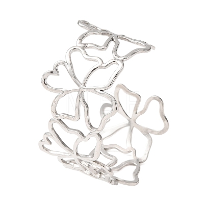304 Stainless Steel Hollow Flower Outline Open Cuff Bangles for Women SA-CBABC9E-02P-1