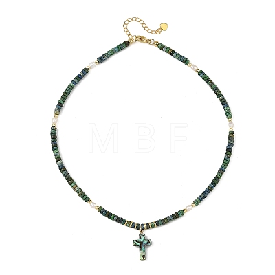 Natural Chrysocolla and Natural Cultured Freshwater Pearl Pendant Necklaces NJEW-JN06626-1