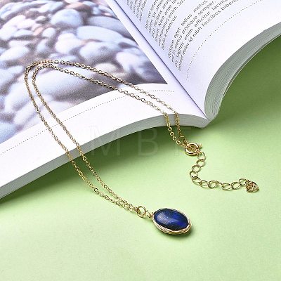 Natural Lapis Lazuli Wire Wrapped Pendant Necklaces X-NJEW-JN03080-03-1