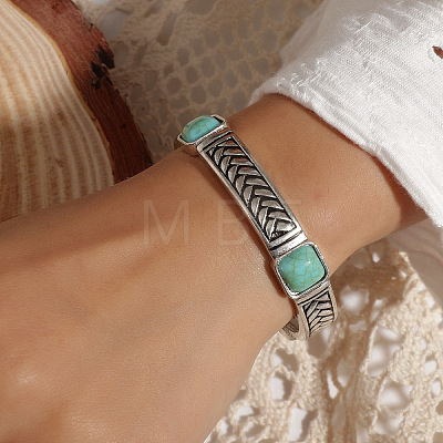 Bohemian Alloy & Synthetic Turquoise Engraved Bangles for Women FS-WG3AF9F-01-1