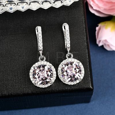 925 Sterling Silver Pave Cubic Zirconia Flat Round Hoop Earrings EJEW-C150-01C-02-1