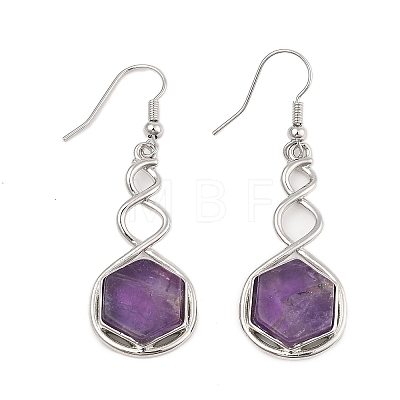 Hexagon Natural Amethyst Dangle Earrings EJEW-K298-01P-01-1