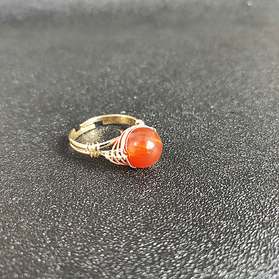 Wire Wrapped Natural Carnelian Round Beads Finger Rings WGDCCED-02-1