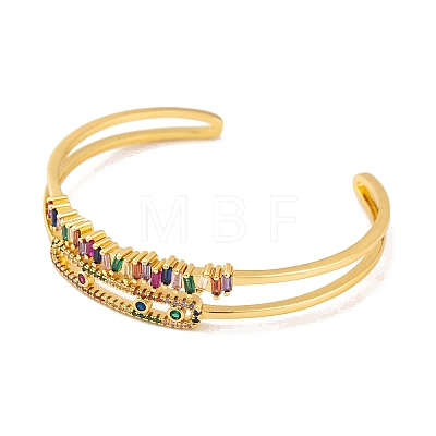 Brass Pave Colorful Cubic Zirconia 2-Strand Open Cuff Bangles for Women BJEW-S147-34G-B-1