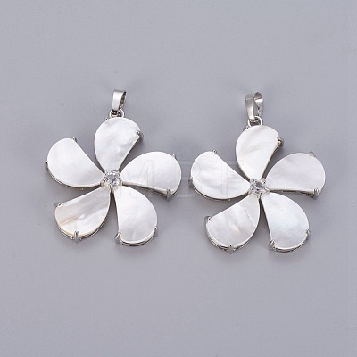 Natural White Shell Mother of Pearl Shell Pendants SSHEL-L008-64B-1