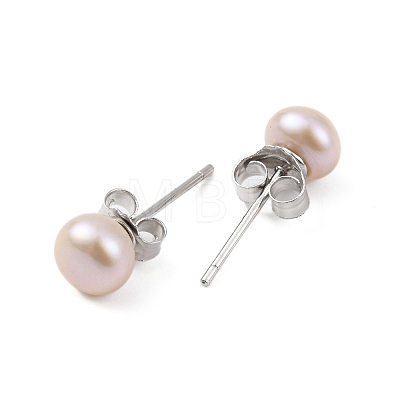 Natural Pearl Round Bead Stud Earrings EJEW-E298-01B-03P-1