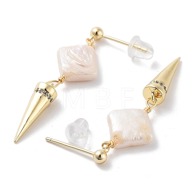 Natural Pearl Dangle Stud Earrings EJEW-P256-40G-1