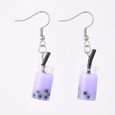 Glass Imitation Bubble Tea Bottle Dangle Earrings EJEW-JE04029-1