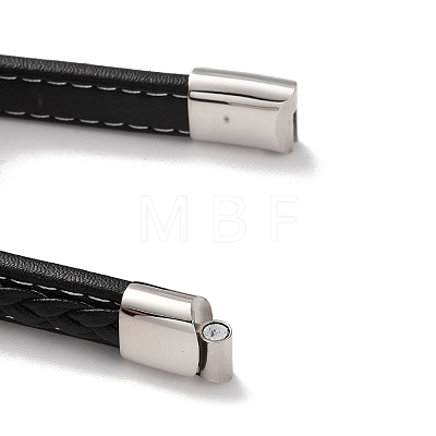 Men's Braided Black PU Leather Cord Bracelets BJEW-K243-34AS-1