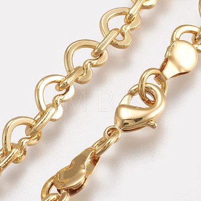 Brass Heart Link Chain Necklaces NJEW-O101-01G-1