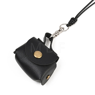 Mini PU Leather Headphone Bag Hanging Neck Pouches NJEW-G198-01B-1