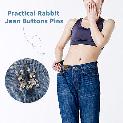 DICOSMETIC 10Pcs 5 Colors Rabbit Shape Alloy Adjustable Jean Button Pins AJEW-DC0001-17-1