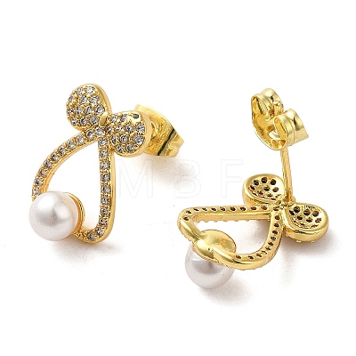 Bowknot Brass Micro Pave Clear Cubic Zirconia Stud Earrings EJEW-A040-01G-1