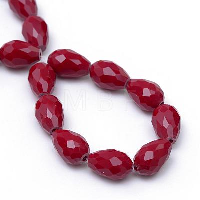 Opaque Solid Color Glass Faceted Teardrop Beads Strands GLAA-Q052B-03-1