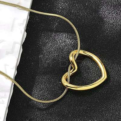 201 Stainless Steel Hollow Heart Pendant Snake Chain Necklaces for Women NJEW-B124-03G-1