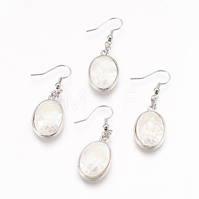 Natural White Shell Dangle Earrings EJEW-F162-B04-1