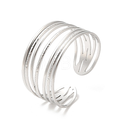 304 Stainless Steel Multi Line Cuff Bangles for Women BJEW-L682-009P-1
